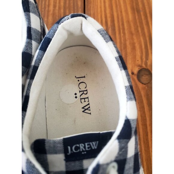 J.Crew Womens Gingham Lace-Up Sneakers Size 7 Navy  Blue White Canvas - Picture 4 of 7